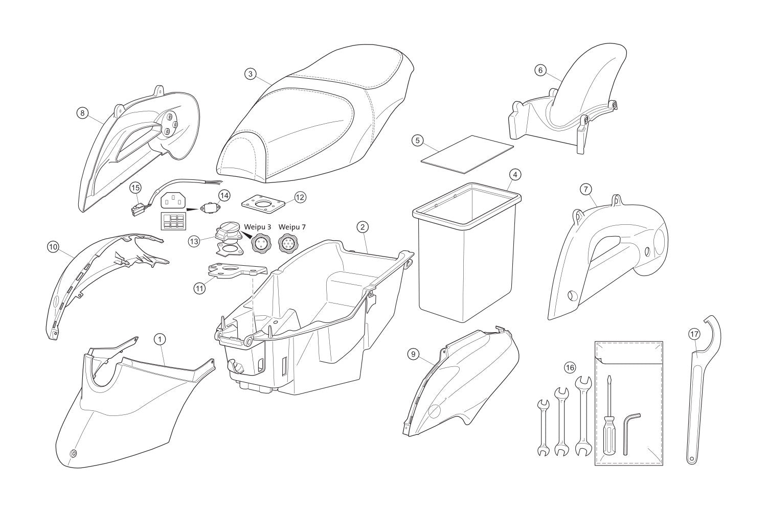 Paneles del compartimento del casco del banco Novi