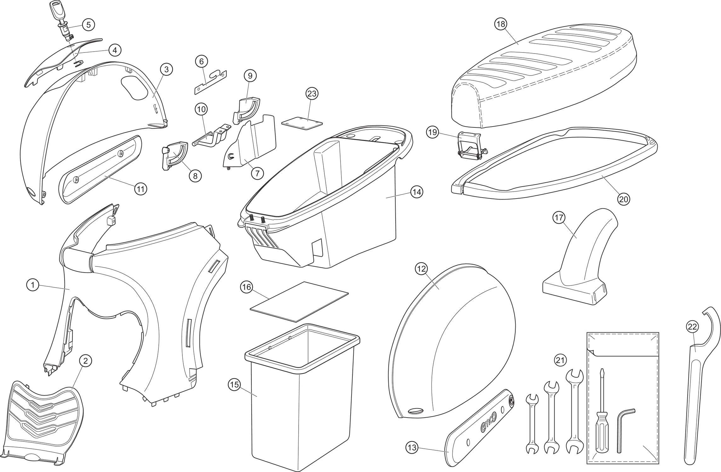 Panel del compartimento para casco del asiento Nova