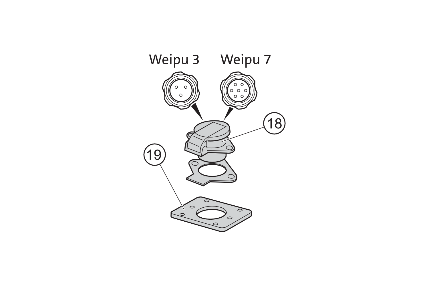 19 - Placa adaptadora WEIPU toma de carga para vehículo